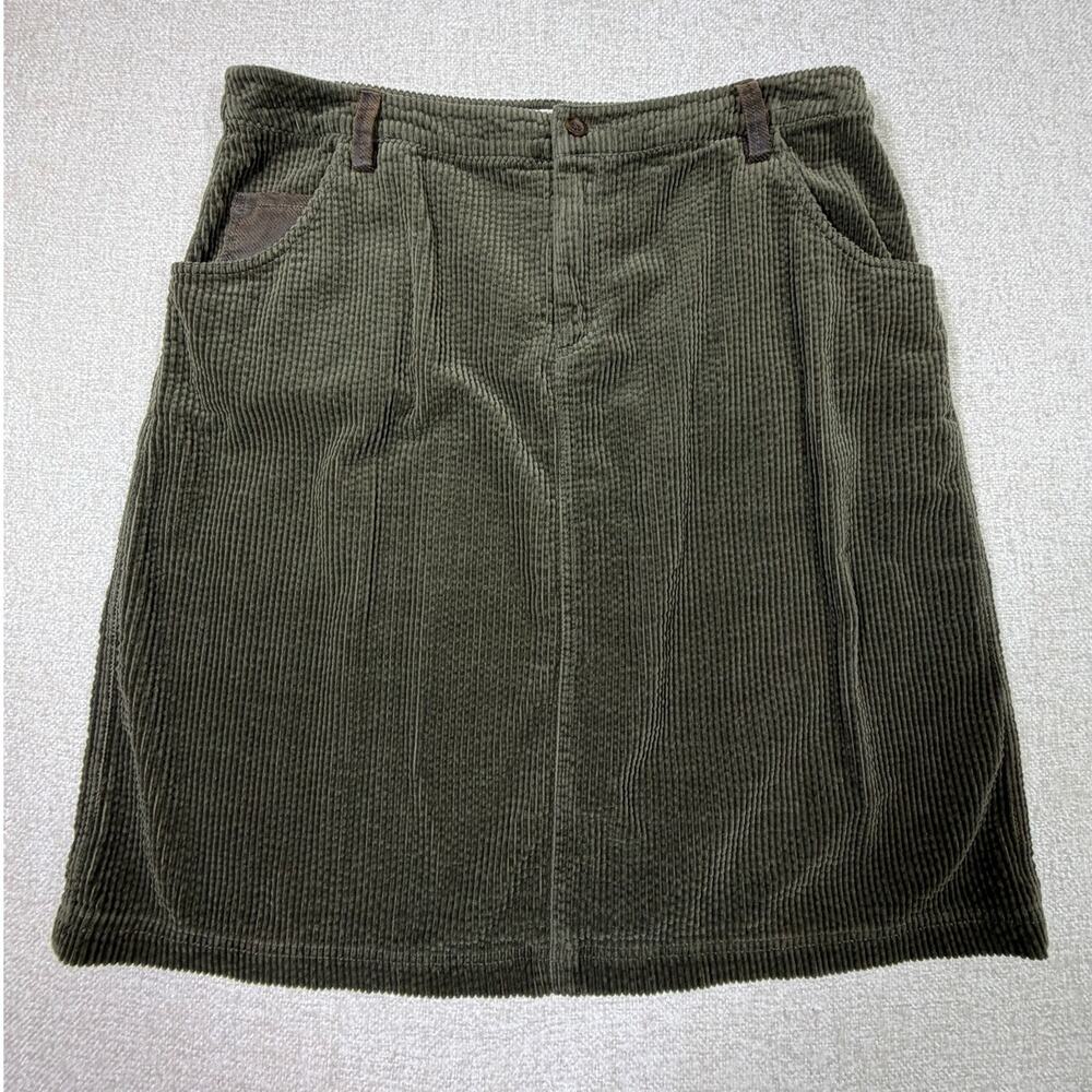 Territory Ahead Women 16 Green Wide Wale Corduroy Front Zip Skirt Casual Fall